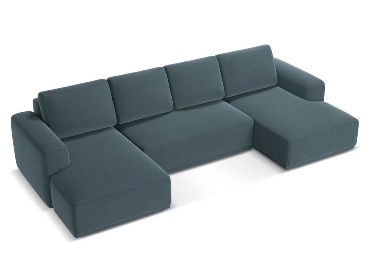 WOHNLANDSCHAFT Samt Stoff Blau - Blau/Petrol, Kunststoff/Textil (333/91/160cm) - Makamii