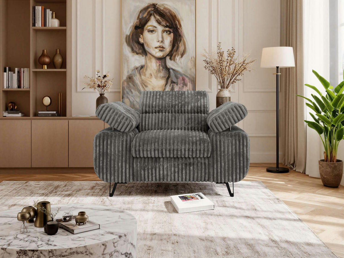 KŘESLO PETER 1 - Šedá Manšestr - šedá/černá, kov/textil (126/76/99cm) - MKS