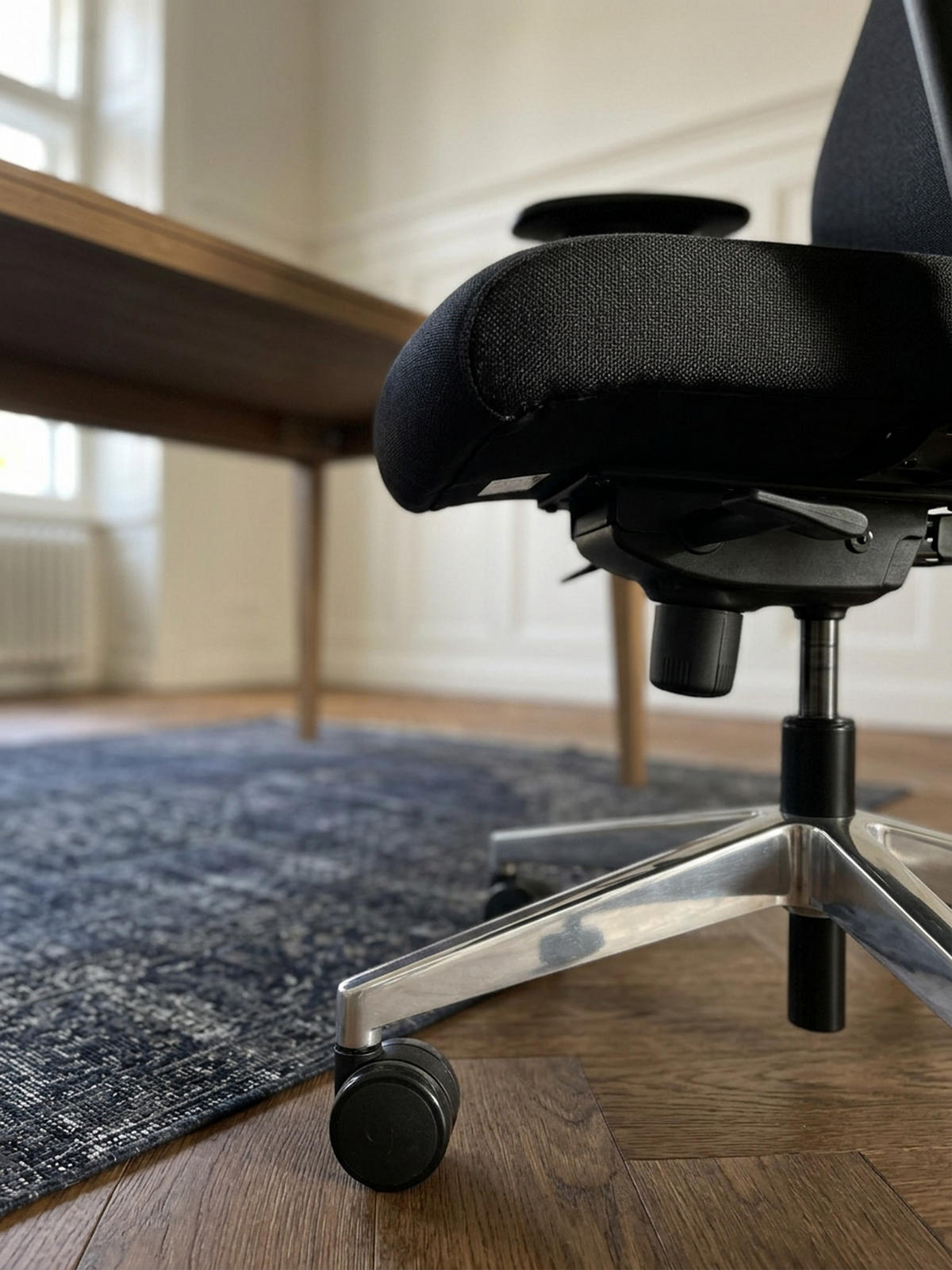 BÜROSTUHL Stoff mit verstellbarer Rückenlehne, Kopfstütze und Aluminiumfußkreuz KOMFORT PLUS - Silberfarben/Schwarz, Textil/Metall (70/141/60cm) - KADIMA DESIGN