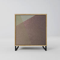 SIDEBOARD BEIGE GEOMETRY, Eichefarben, 57,5x42x67,5 cm, Schwarze Metall-Rahmenfüße - Eichefarben/Multicolor, Holzwerkstoff/Metall (57.5/67.5/42cm) - SpaceRebels
