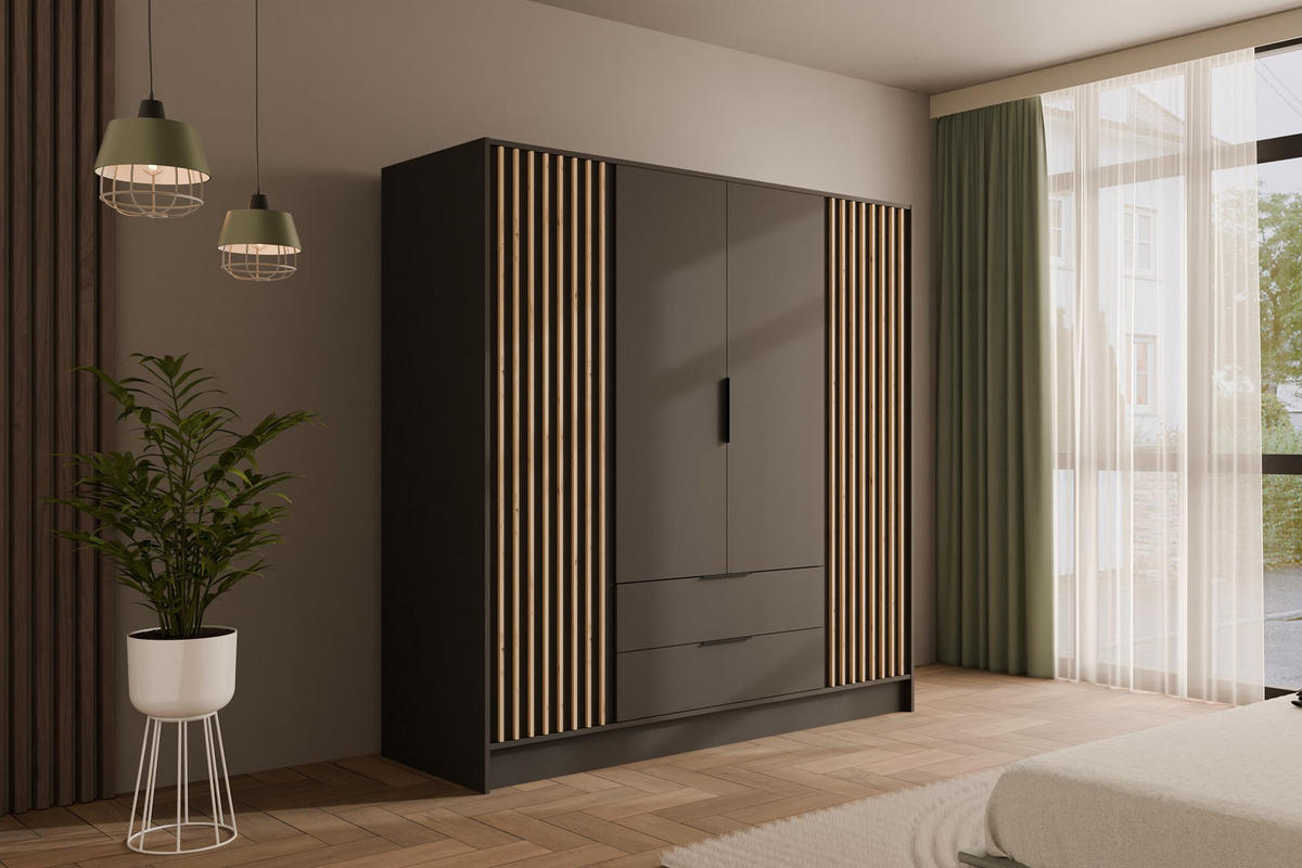 KLEIDERSCHRANK NELIA - 200 cm - Schwarz/Eiche Artisan, Holzwerkstoff (200/200/51cm) - ALTDECOR