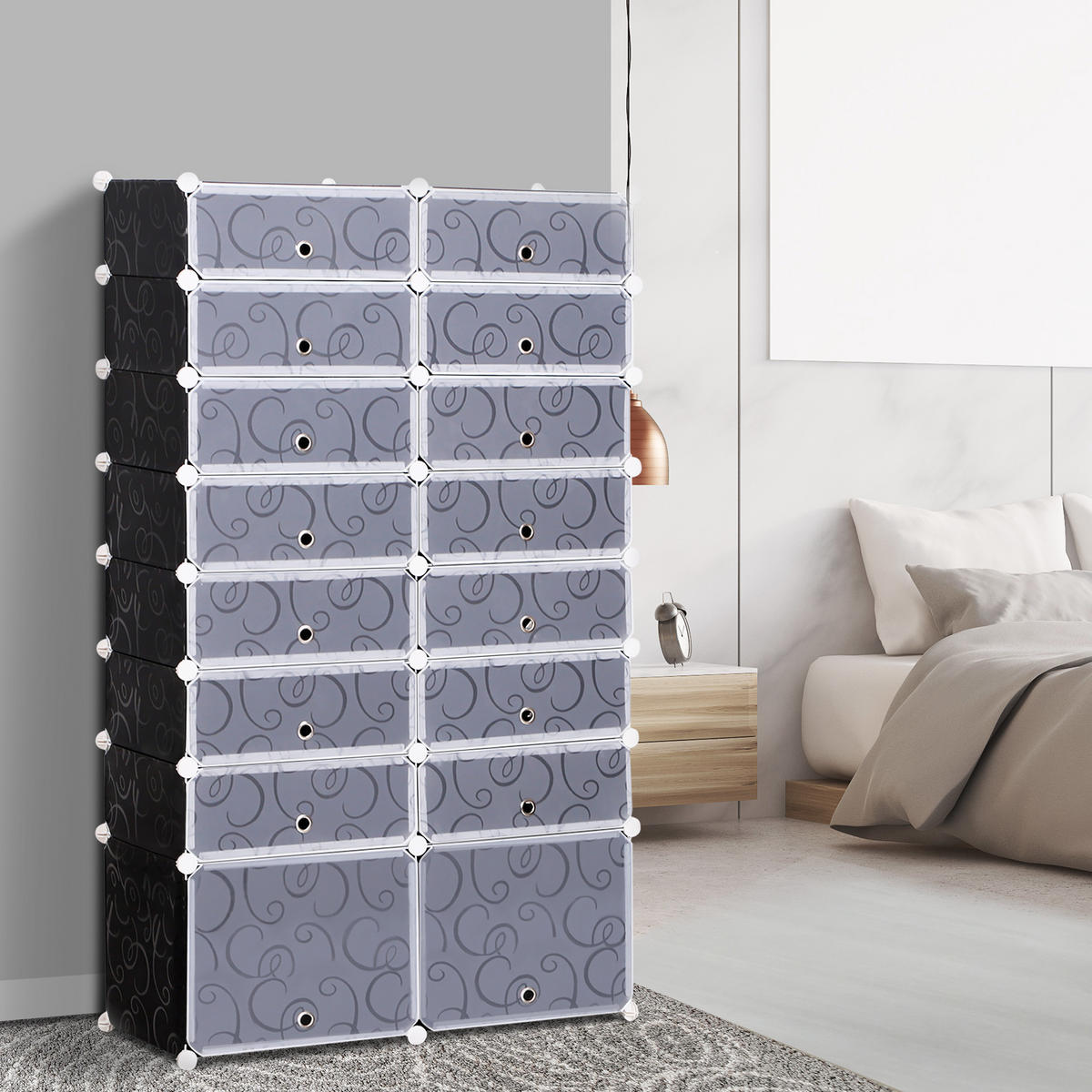 SCHUHSCHRANK, Schwarz + Weiß - Schwarz, Kunststoff (37/160/95cm) - HOMCOM