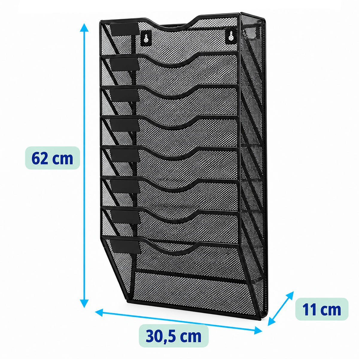 ZEITSCHRIFTENHALTER Schwarz Metall Wandmontage 8 Fächer - Schwarz, Metall (30.5/62/11cm) - Relaxdays