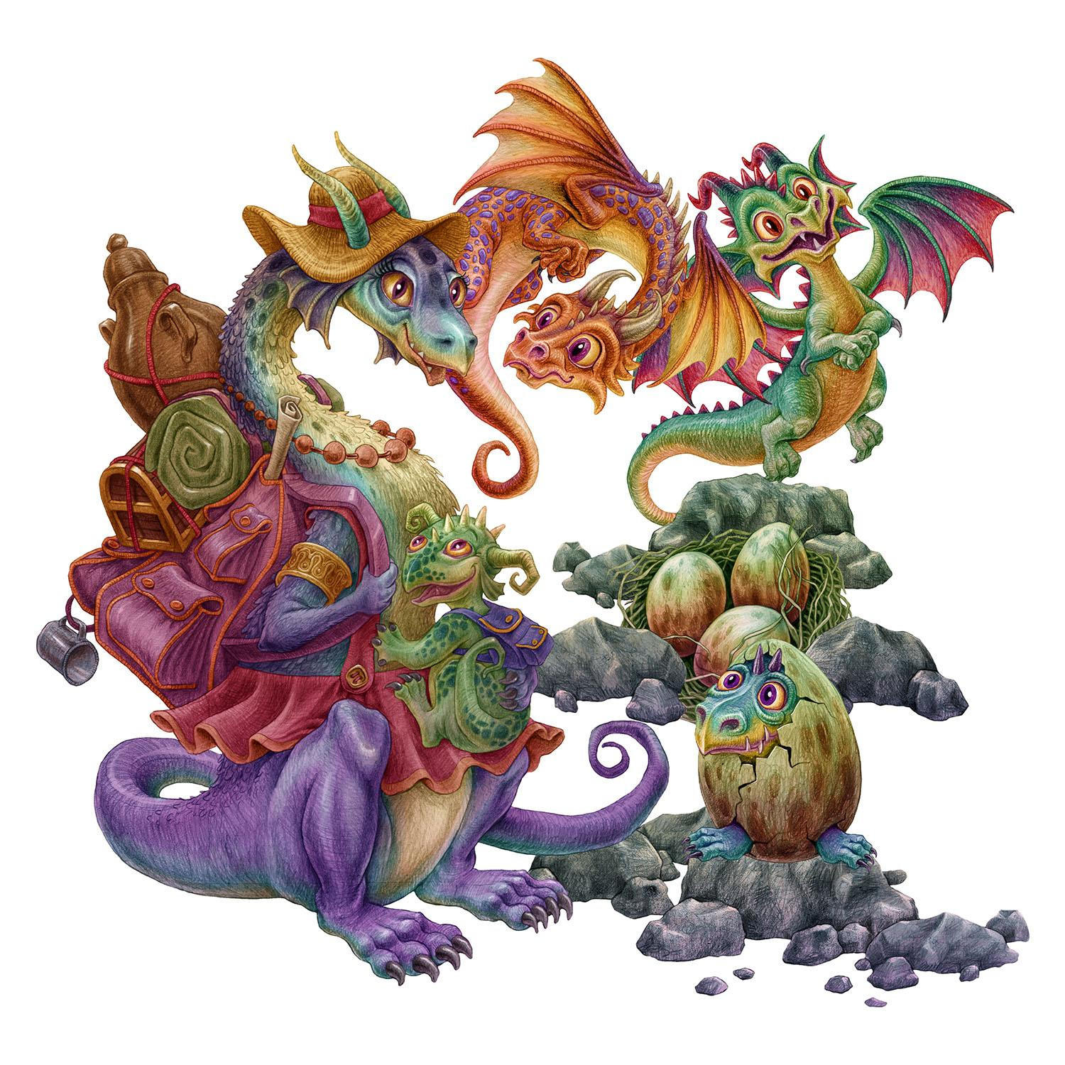 AUFKLEBER 100x122 cm Drachen Familie - Multicolor, Kunststoff (100/122/0.1cm) - TULUP