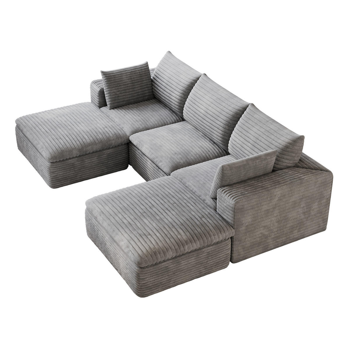 WOHNLANDSCHAFT aus Stoff 260 cm Grau mit abnehmbarer Polsterung und flexiblem Doppelschicht-Design - Grau, Textil (260/60/160cm) - Modfu