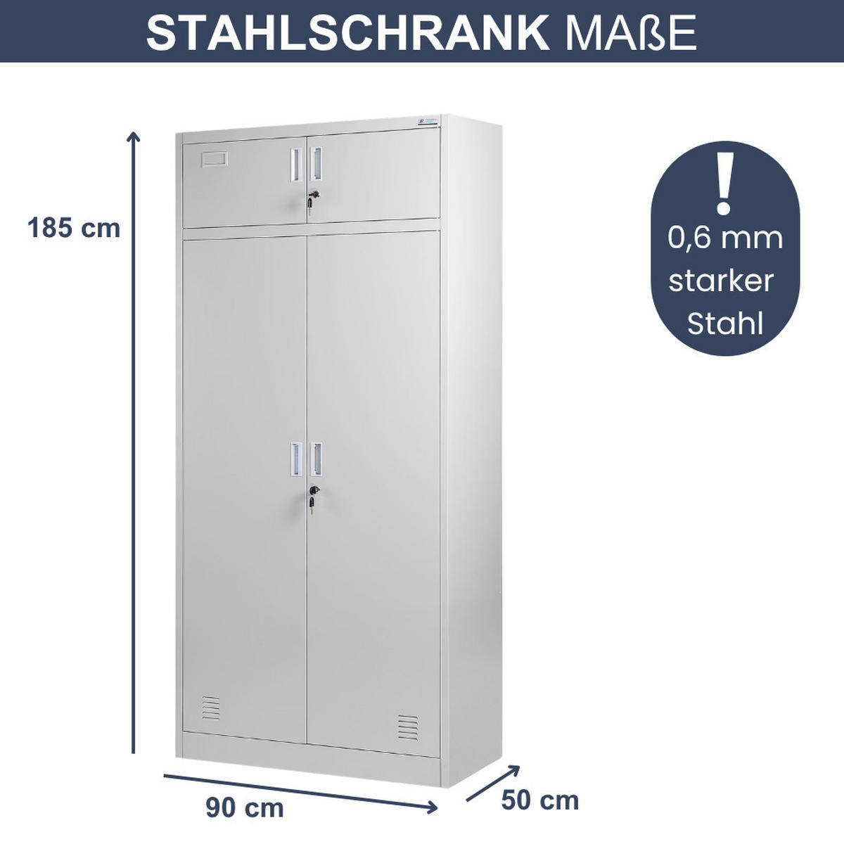 MEHRZWECKSCHRANK Metall mit Erweiterung BORYS 185x90x50cm Grau - Grau, Metall (90/185/50cm) - Jan Nowak