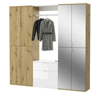 GARDEROBE Eiche Artisan, weiß Hochglanz 183 cm, Kombination mit 21 Fächern - Chromfarben/Weiß Hochglanz, Glas/Holzwerkstoff (183/193/34cm) - Inn.Furn