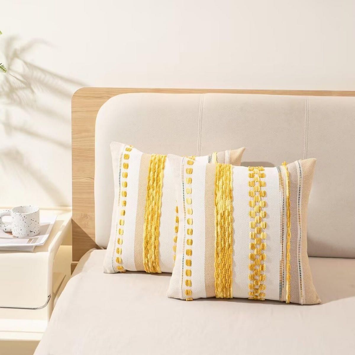 KISSENBEZUG – ohne Füllung – gelb – 45 x 45 cm – 2 Stück - Weiß, Textil (45/45cm)