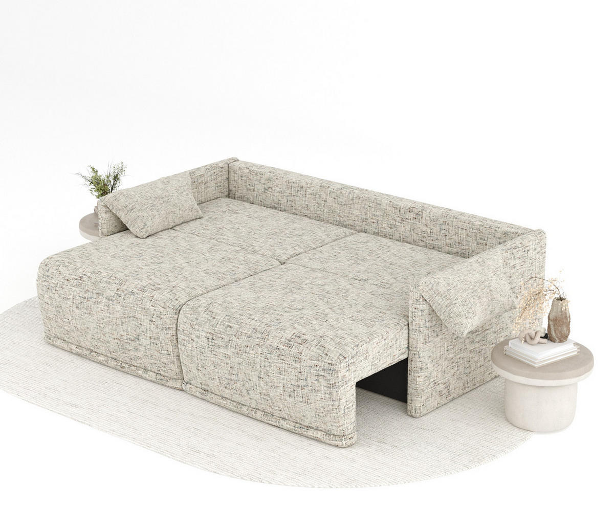 SCHLAFSOFA MIT ECKSOFA-FUNKTION Nappa Beige Webstoff - Beige/Schwarz, Holz/Holzwerkstoff (215/100/112cm) - Maison de Reve