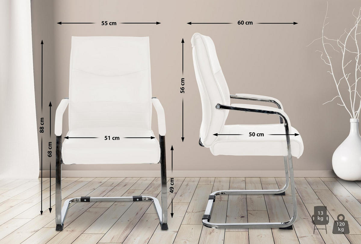 BESUCHERSTÜHLE Haarlem - 2er Set weiß - Chromfarben/Weiß, Textil/Metall (55/88/60cm) - TPFLiving