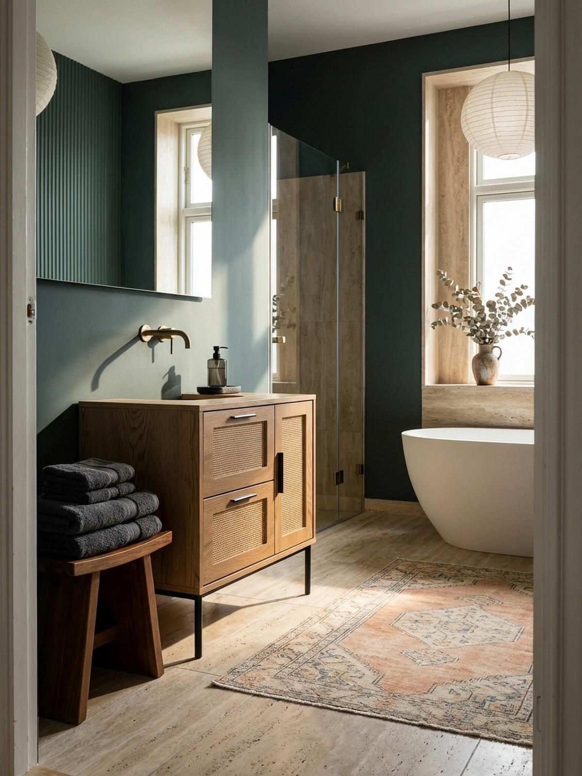 WASCHBECKENUNTERSCHRANK Eiche-Optik 60x60x40 cm mit Tür, Schubladen und Rattangeflecht - Schwarz/Braun, Holzwerkstoff/Metall (60/60/40cm) - KADIMA DESIGN