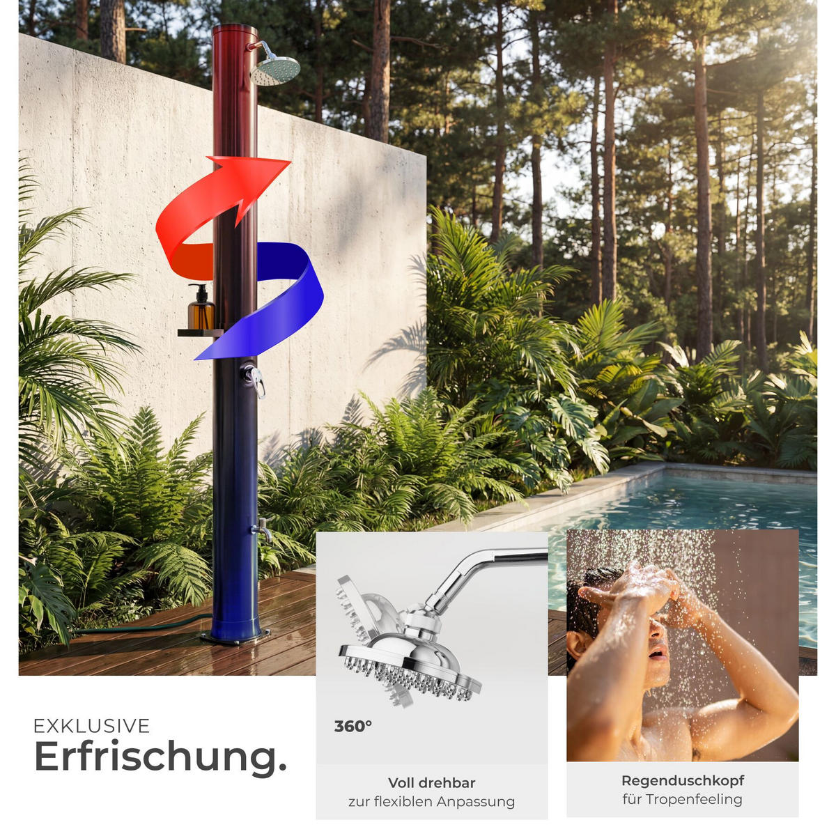 SOLARDUSCHE Orinoco, extra Wasserhahn, inklusive Schutzhülle, schwarz - Schwarz, Kunststoff (19.5/222/47cm) - tectake