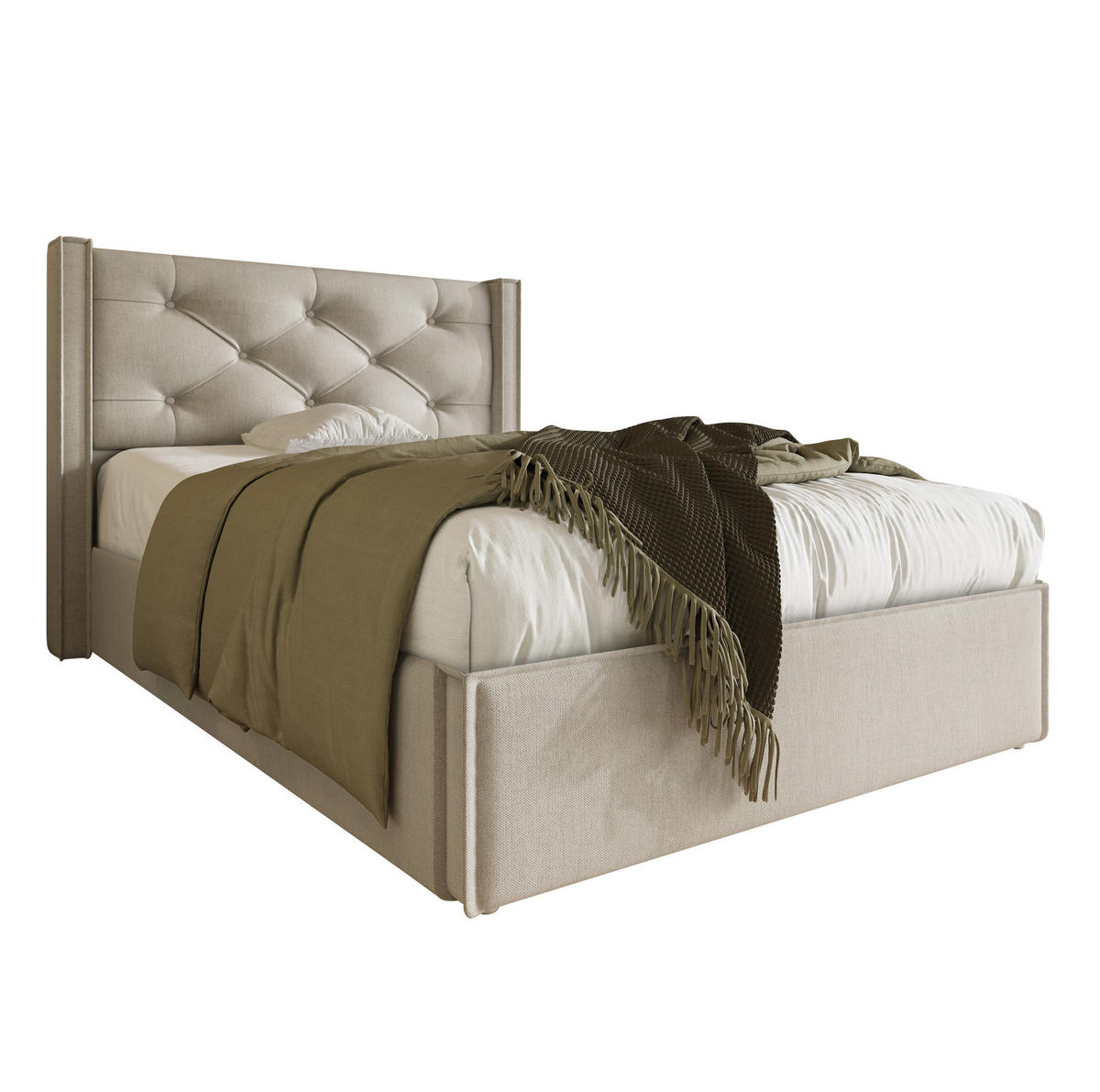 POLSTERBETT mit Bettkasten 90x200 cm Hellgrau aus Baumwolle und Metall - Hellgrau, Textil (90/200cm) - IVMEU