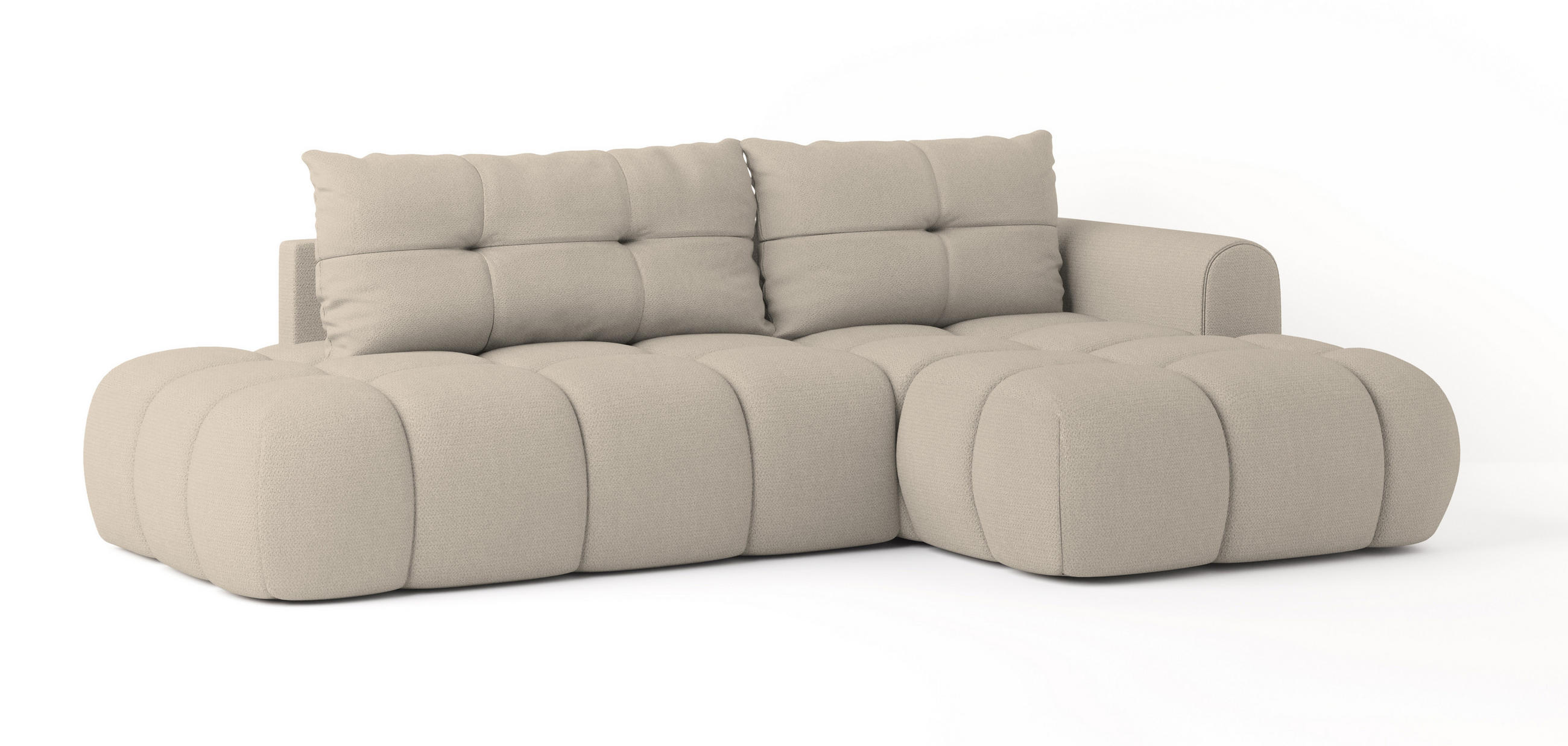 ECKSOFA FLUMA R-S Beige Geflochtener Stoff mit Schlaffunktion - Beige, Holz (274/165cm) - MASSENO