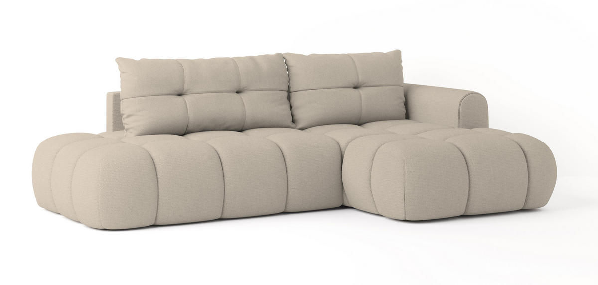 ECKSOFA FLUMA R-S Beige Geflochtener Stoff mit Schlaffunktion - Beige, Holz (274/165cm) - MASSENO