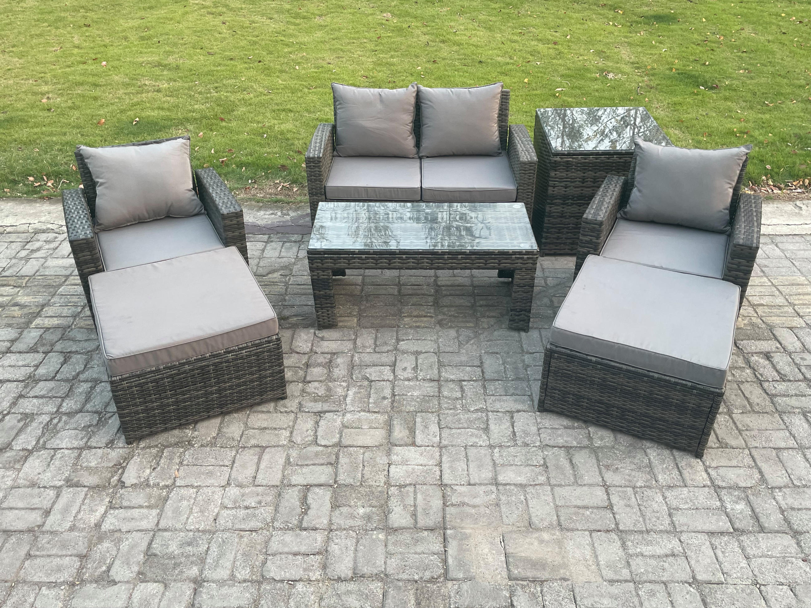 GARTENTISCHGRUPPE Polyrattan Dunkelgrau 6-Sitzer - Dunkelgrau, Metall - Fimous