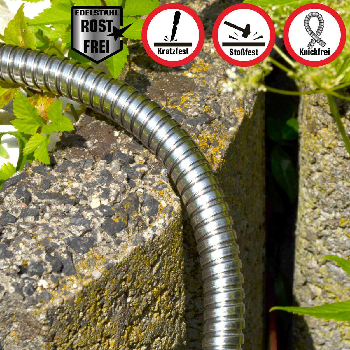 EDELSTAHL-GARTENSCHLAUCH 22,5 m - Silberfarben, Metall (2250cm) - eyepower