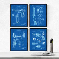 POSTER Set mit 4 Blau Waffen Patent A4 Schwarzer Rahmen - Schwarz, Papier (29.7/3cm) - Nacnic