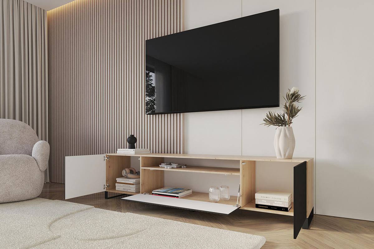 LOWBOARD NOA-2-S 200x53x41 cm - Artisan / Schwarz - Eichefarben/Schwarz, Holzwerkstoff (200/53/41cm) - ALTDECOR