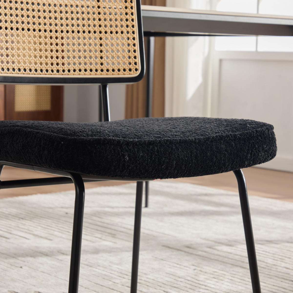ESSZIMMERSTUHL 2er-Set, Schwarz, Chenille, Rattanoptik - Schwarz, Textil (47/82/58cm)