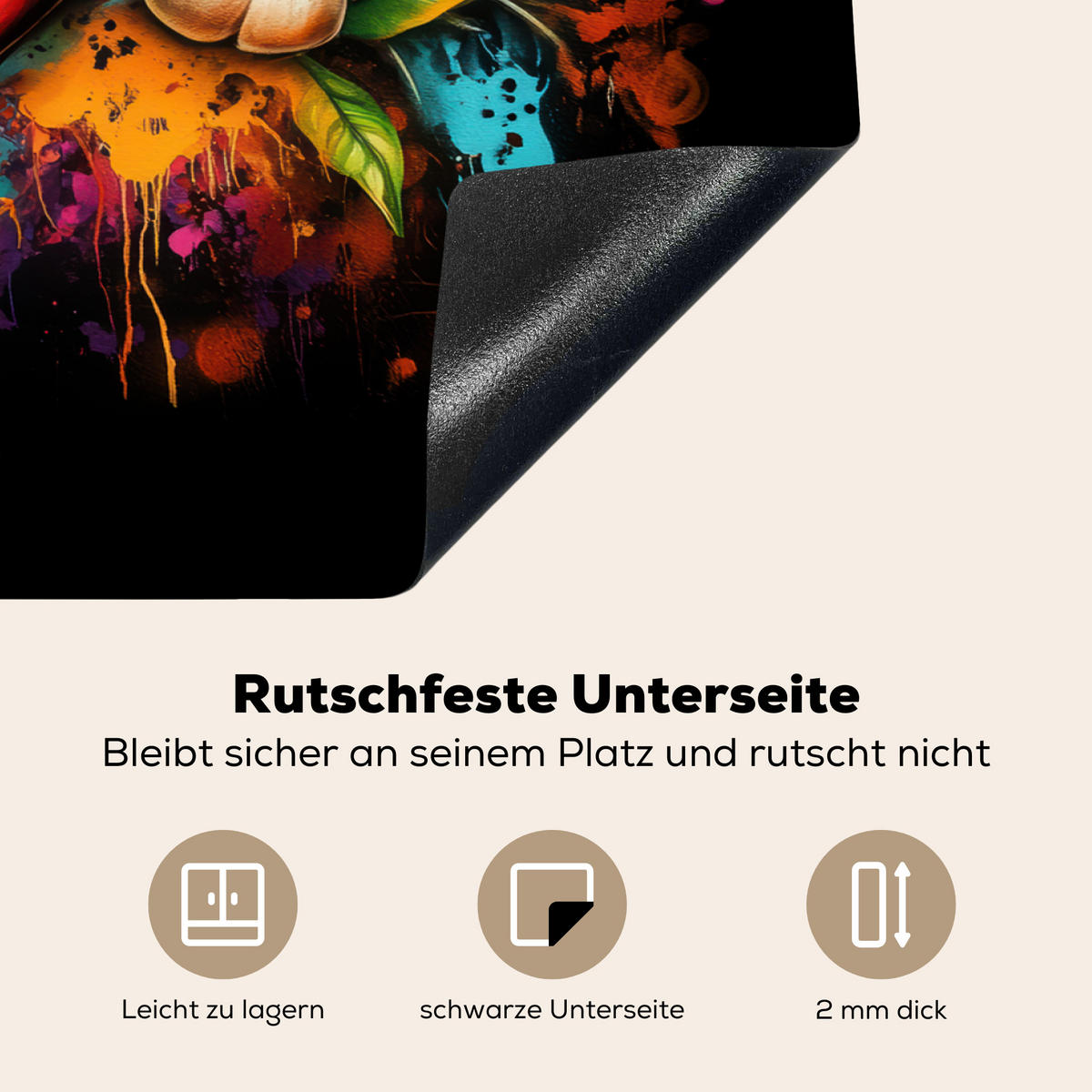 HERDABDECKPLATTE Gemüse - Paprika - Knoblauch - Graffiti - Farbe - Bunt 75x52 cm - Rot, Kunststoff (75/52/0.2cm) - MuchoWow