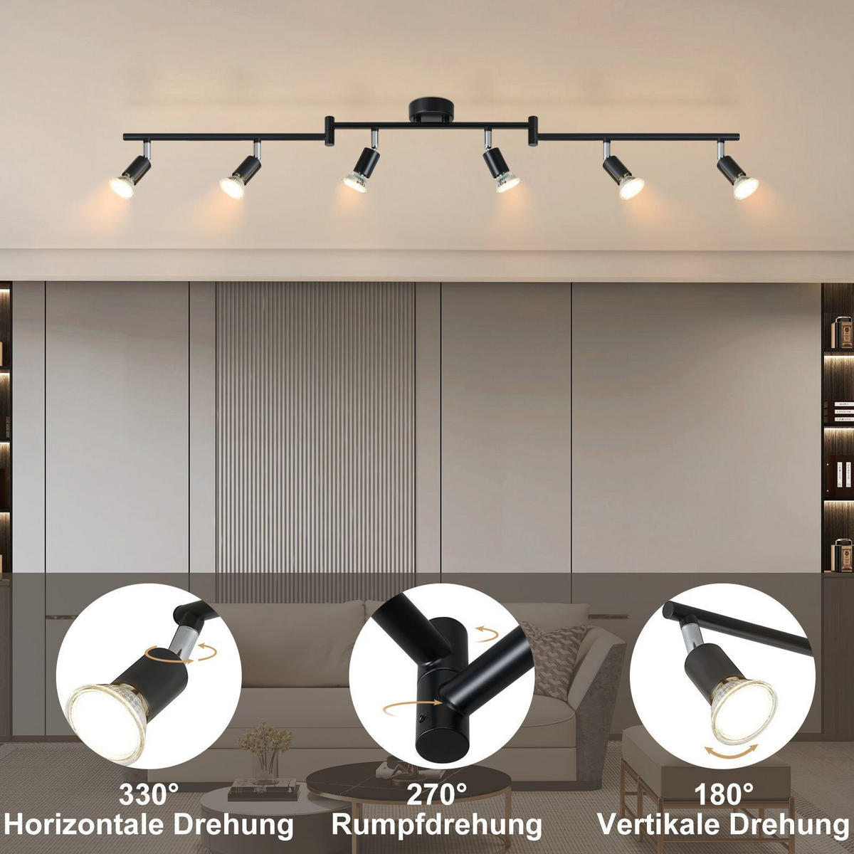 DECKENSTRAHLER Modern 108/8/15cm - Schwarz, Metall (108/8/15cm) - ZMH