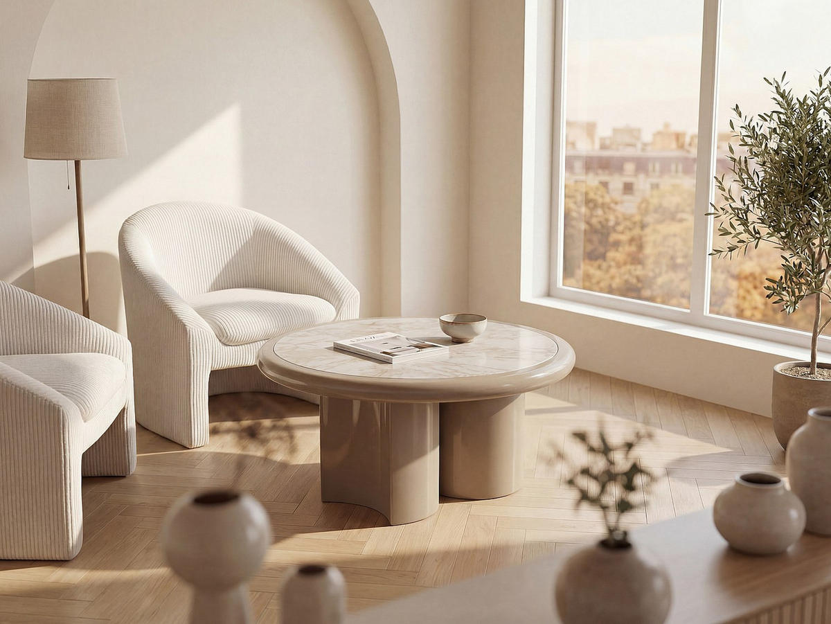 COUCHTISCH - 90 cm x 90 cm - marmor - taupe, beige Dirama - Taupe/Beige, Stein (90/90/40cm) - Vente-Unique