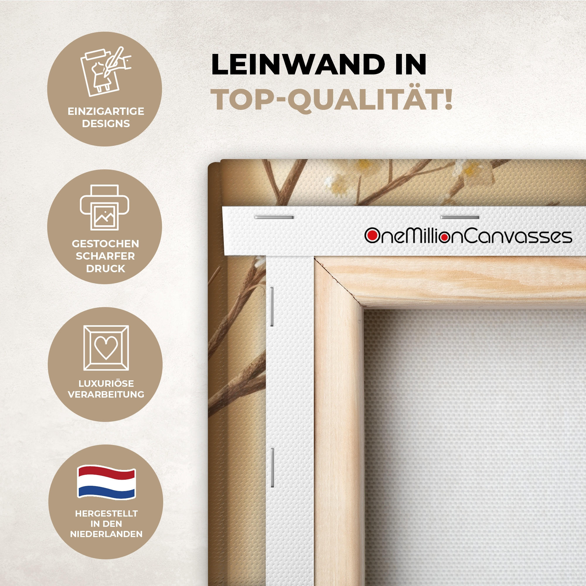 MuchoWow Leinwandbild Beige 20x30 cm
