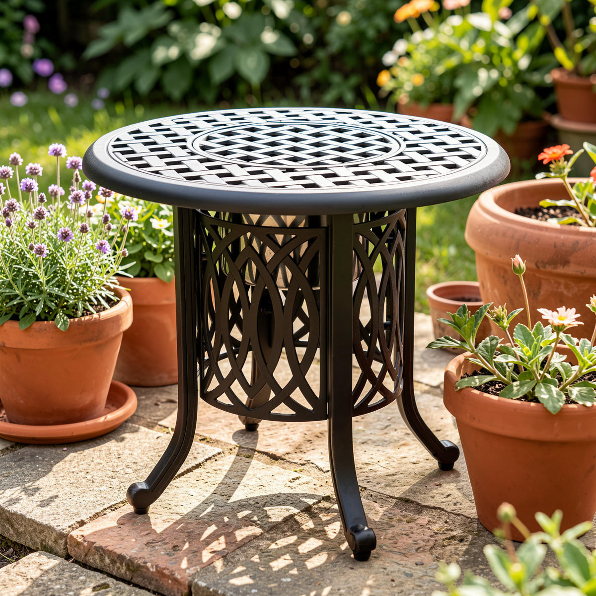 GARTEN-BISTROTISCH 55 cm Bronze Aluminium Outdoor Beistelltisch mit integriertem Eiseimer für Terrasse & Balkon - Bronzefarben, Metall (55/55/49cm) - Urban Meuble