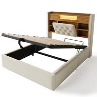 POLSTERBETT 90/200 cm Beige mit LED-Beleuchtung und Stauraum-Kopfteil - Beige, Textil (90/200cm) - Oxeza