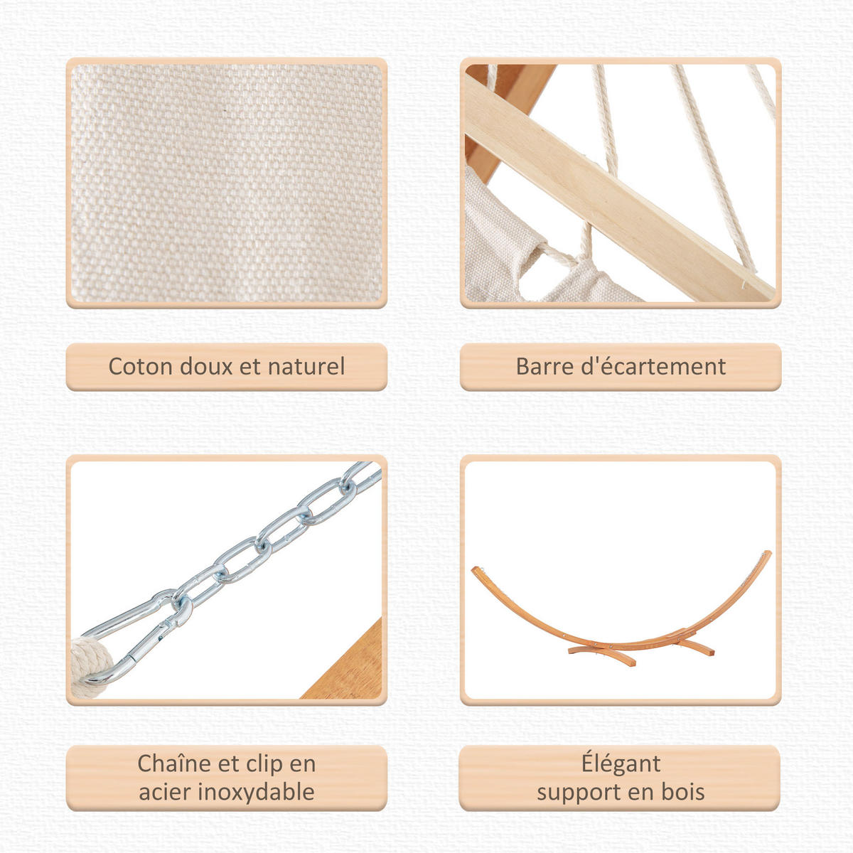 HÄNGEMATTE mit Gestell DE-13580 mit Holzgestell Creme & Braun - Weiß, Holz (120/102/392cm) - ComfortXL