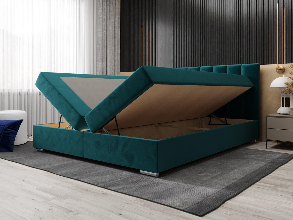 BOXBETT ZILANO 2 mit Matratze H3 und Topper 140x200 Itaka 39 - Blau, Holz/Textil (140/200cm) - Bedante