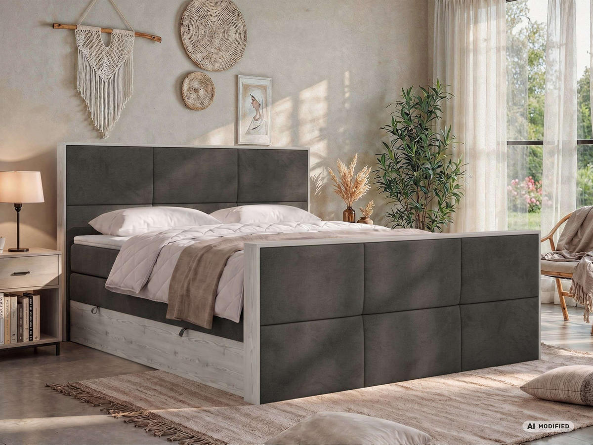 POSTEL BOXSPRING DELNOR KING DUO 140/200 - Tmavě šedá Samet - Topper Visco - H4 - černá/tmavě šedá, textil/plast (140/200cm) - MKS