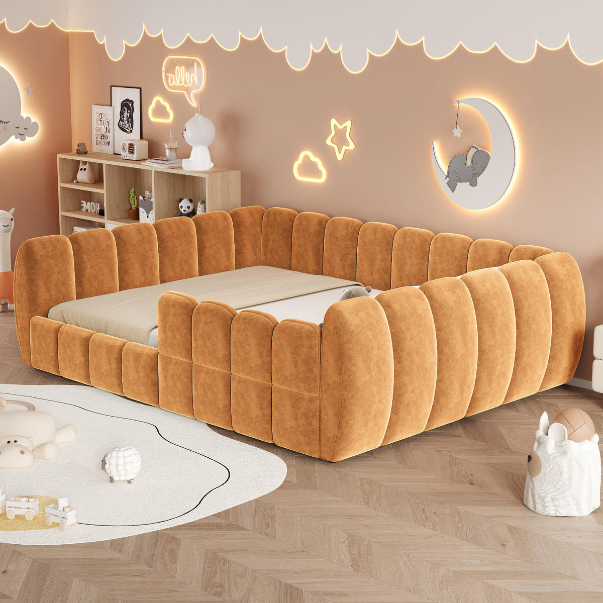 POLSTERBETT 140/200 cm in Orange mit Bettkasten - Orange, Holzwerkstoff/Textil (140/200cm) - WISHDOR
