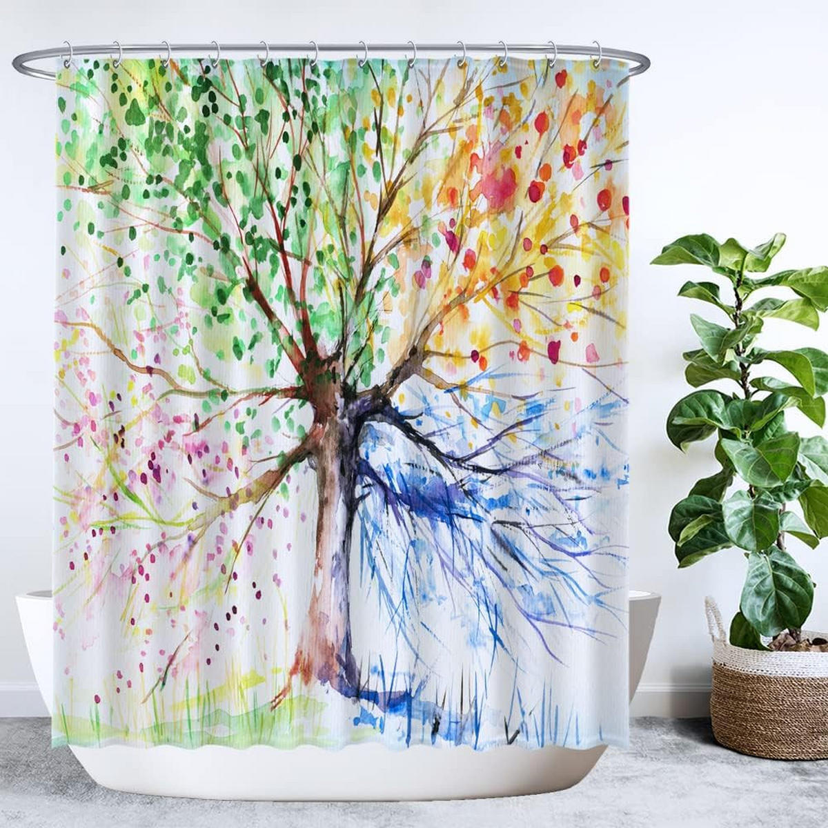 DUSCHVORHANG Aquarell Schlaufe Haken inklusive - Pink, Kunststoff (180/180cm) - MCBOSON