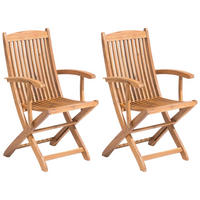 GARTENSTUHL 2er-Set mit Armlehnen Akazienholz hellbraun Maui - Hellbraun, Holz (42/93/48cm) - Beliani