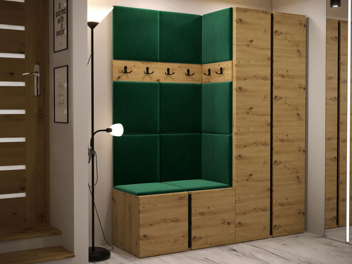 GARDEROBEN-SET Orion III - Eiche Artisan/Grün, Holzwerkstoff/Kunststoff (158/186/46cm) - MIRJAN24
