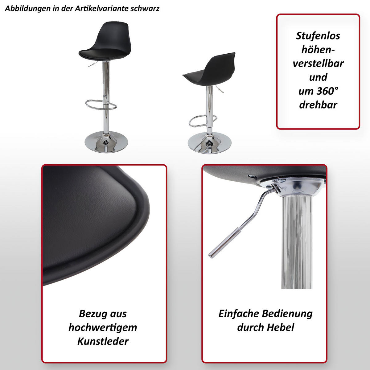 BARHOCKER Schwarz 2er-Set - Schwarz, Textil (39/103/43cm) - Jamb