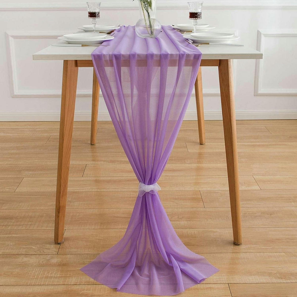 TISCHLÄUFER Chiffon Lila 70 x 400 cm - Lila, Textil (70/4/1.5cm)