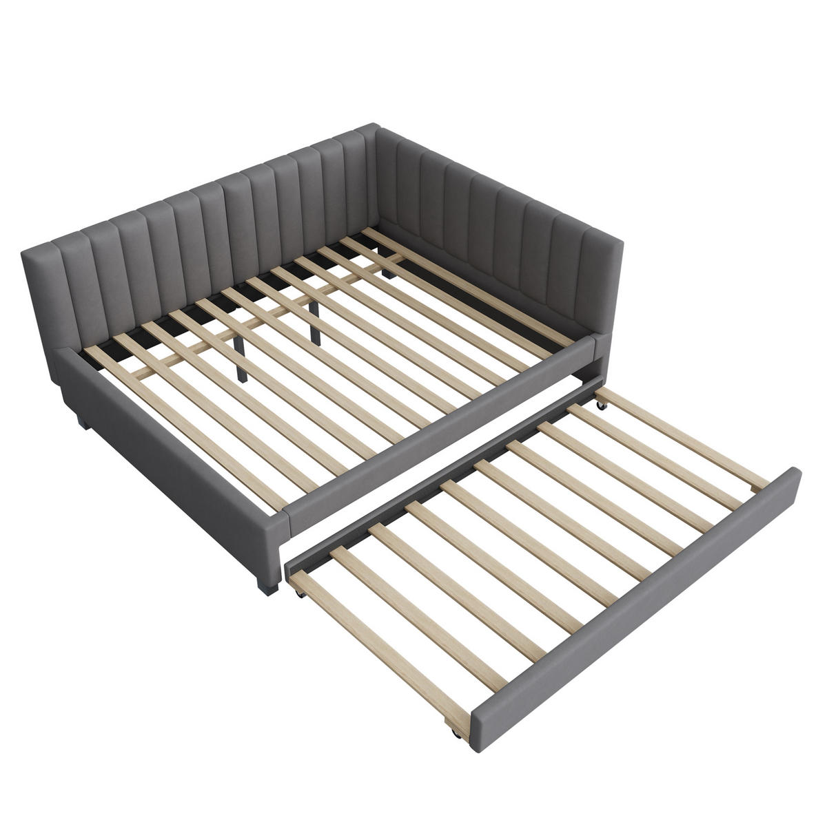 ČALOUNĚNÁ postel 140/200 cm šedá z sametu s výsuvným lůžkem - šedá, kůže (140/200cm) - OKWISH