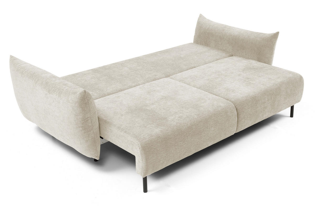 SOFA ADEL - Schlaffunktion Und Bettkasten, Wellenfederung, PUR-Schaum, Schwarze Metallfüße lose Rückenkissen, freistehend, 240x108x75 cm Ecru - Ecru, Holz/Textil (240/75/108cm) - DomoHome