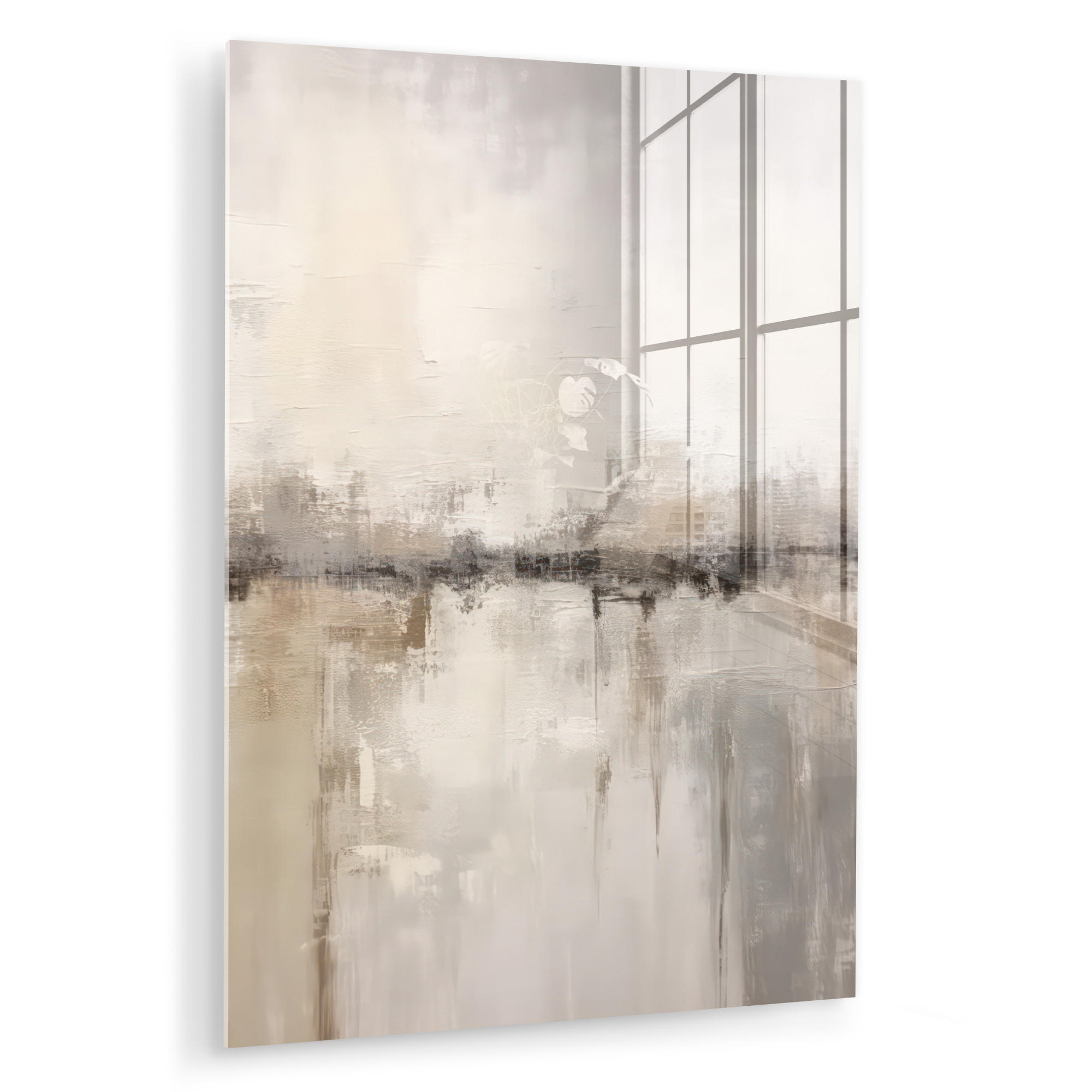 ACRYLGLASBILD Moderne Kunst - Abstrakt - Beige 60x80 cm - Beige, Glas (60/80cm) - MuchoWow