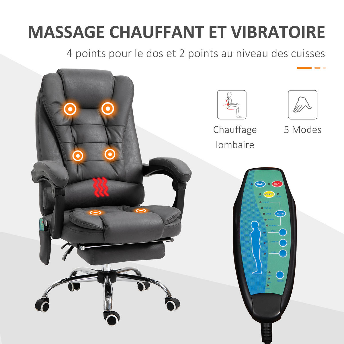 CHEFSESSEL DE-11817 Massage & Heizung Grau - Grau, Metall (70/119/65cm) - ComfortXL