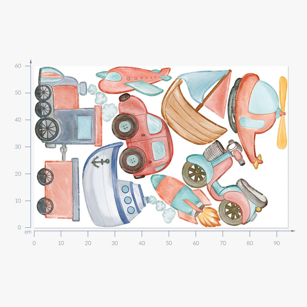 WANDAUFKLEBER 60x94cm - Fahrzeuge als Transportmittel - Multicolor, Kunststoff (60/94/0.1cm) - Wallfluent