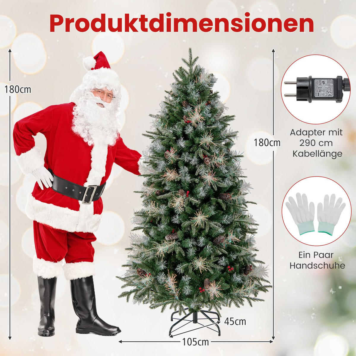 WEIHNACHTSBAUM mit 270 warmweißen LED-Lichtern 8 Lichtmodi 180 cm grün - Grün, Metall (180cm) - COSTWAY