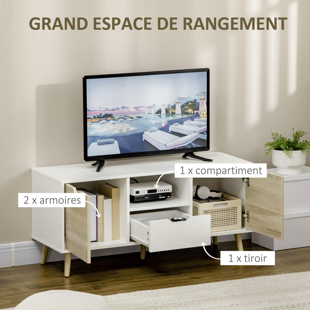 TV-MÖBEL Weiß 1 Stück - Weiß, Holzwerkstoff (110/50/40cm) - GiPP