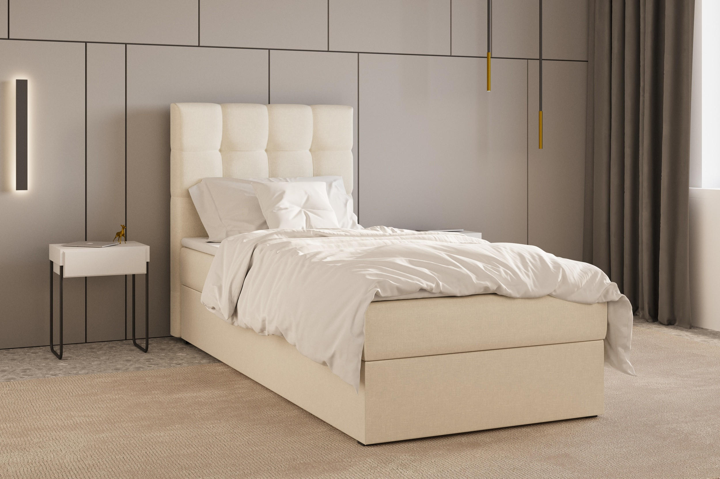 BETT - Boxspringbett 90x200 - 05 Hugo 01 - Beige - Beige, Holz (90/200cm) - Möblo