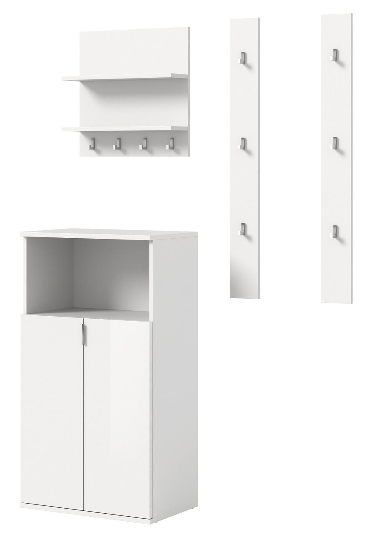 GARDEROBE Set 4-teilig weiß Hochglanz 117 cm, moderne Flurgarderobe - Chromfarben/Weiß Hochglanz, Glas/Holzwerkstoff (117/193/37cm) - Inn.Furn