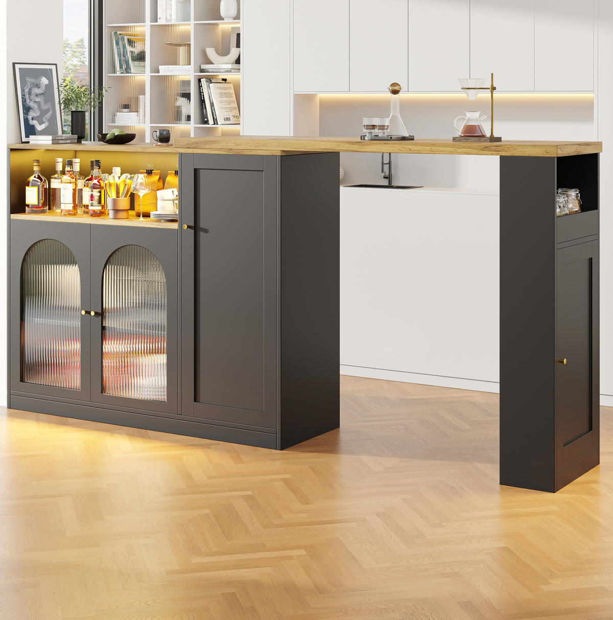 BARTISCH drehbar mit LED ca. 197 x 39,6 x 100 cm MDF Schwarz - Schwarz, Holzwerkstoff (39.6/100/197cm) - Meubliv