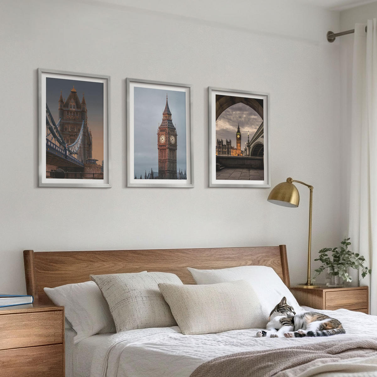 BILDER SET 3er Set - 40x60 cm Silberner Rahmen - London Bridge Big Ben Uhr - Silberfarben, Kunststoff (40/60cm) - TULUP